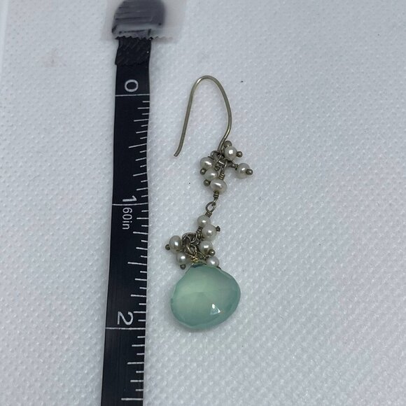 925 Sterling Silver Teardrop Chalcedony Pearls Beaded Dangle Drop Earrings - Picture 4 of 4